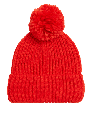 

Womens M&S Collection Knitted Fair Isle Pom Hat - Red, Red