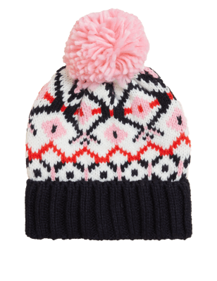 

M&S Collection Gorro de punto Fair Isle con pompónWomens - Mezcla De Tonos Azules, Mezcla De Tonos Azules