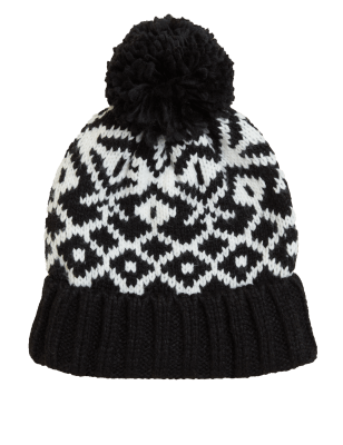 

Womens M&S Collection Knitted Fair Isle Pom Hat - Black Mix, Black Mix