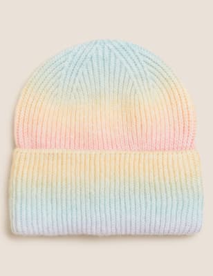 

Womens M&S Collection Knitted Rib Turn Up Beanie Hat - Yellow Mix, Yellow Mix