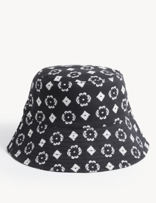

Womens M&S Collection Pure Cotton Animal Print Bucket Hat - Black Mix, Black Mix