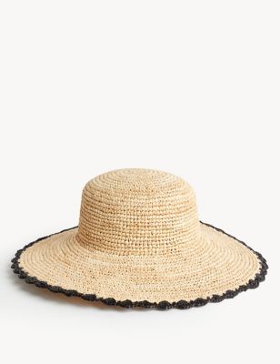 Marks & Spencer Straw Wide Brim Hat (FEMALE, NATURAL, S-M)