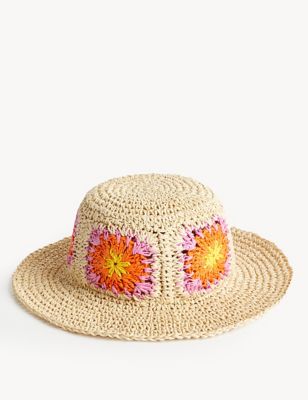 

Womens M&S Collection Floral Crochet Bucket Hat - Cream Mix, Cream Mix