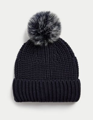 

Womens M&S Collection Knitted Pom Hat - Navy, Navy