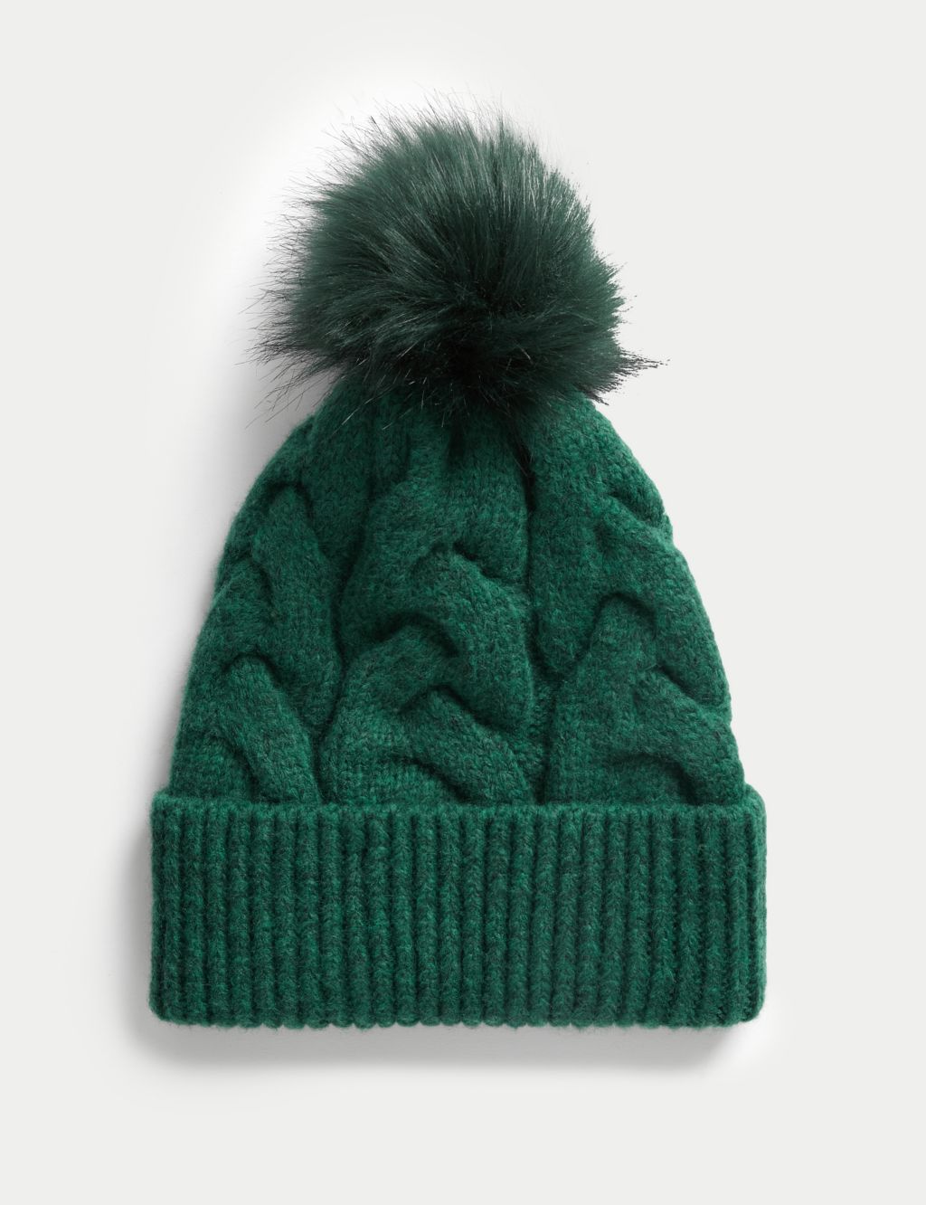 Knitted Cable Faux Fur Pom Hat image 1