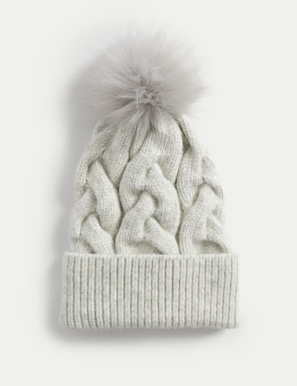 Knitted Cable Faux Fur Pom Hat image 1
