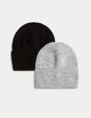 

Womens M&S Collection 2pk Rib Beanie Hats - Black Mix, Black Mix