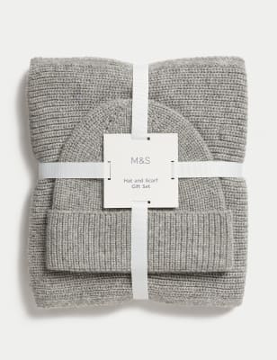 

Womens M&S Collection Knitted Rib Hat & Scarf Gift Set - Grey Mix, Grey Mix