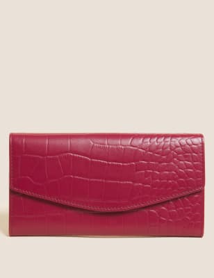 

M&S Collection Cartera plegable grande de piel efecto cocodriloWomens - Rojo Vivo, Rojo Vivo