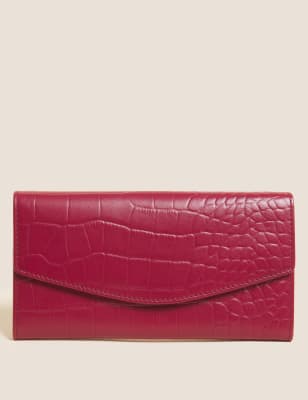 

Womens M&S Collection Leather Croc Effect Large Foldover Purse - Deep Red, Deep Red