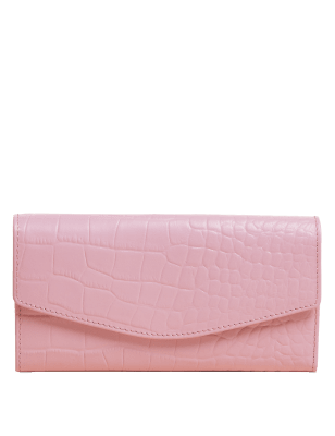 

Womens M&S Collection Große Ledergeldbörse aus Krokodillederimitat mit Umschlagklappe - Candy, Candy