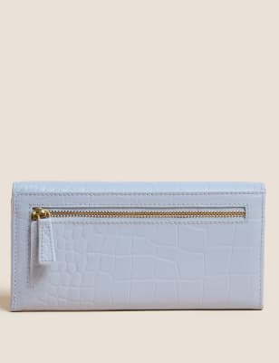 

Womens M&S Collection Leather Croc Effect Large Foldover Purse - Pale Blue, Pale Blue