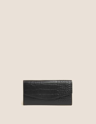 

Womens M&S Collection Leather Croc Effect Large Foldover Purse - Black, Black