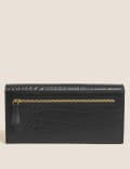 Leather Croc Effect Large Foldover Purse