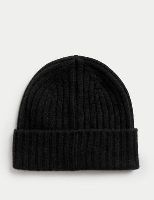 Pure Cashmere Rib Beanie Hat