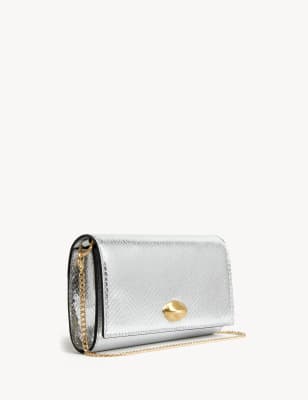 

Womens M&S Collection Clutch mit Umschlagklappe - Silber, Silber