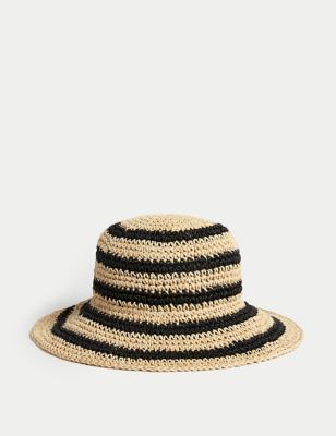 Marks & Spencer Straw Packable Bucket Hat - Black Mix - S-M