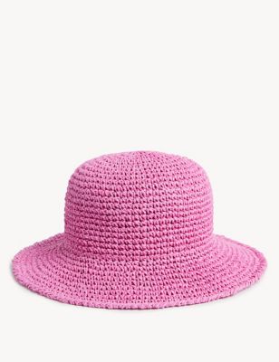 

Womens M&S Collection Packable Crochet Bucket Hat - Pink, Pink