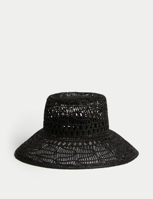M&S Womens Straw Hat - S-M - Black, Black