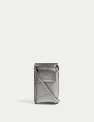 M&S Womens Leather Phone Bag - Metallic, Metallic,Black