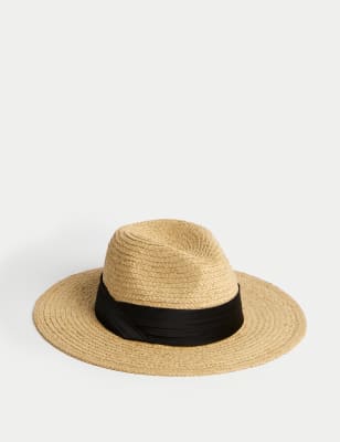 M&S Womens Straw Fedora Hat - M-L - Natural, Natural