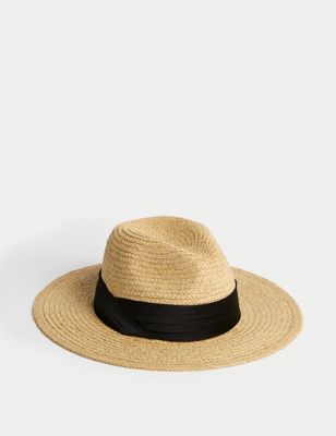 M&S Womens Straw Fedora Hat - M-L - Natural, Natural