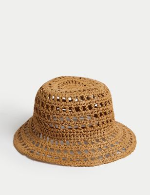 M&S Womens Straw Bucket Hat - S-M - Natural, Natural