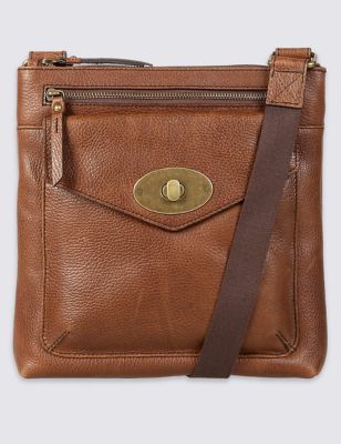 Leather Turn-Lock Messenger Bag | M&S Collection | M&S