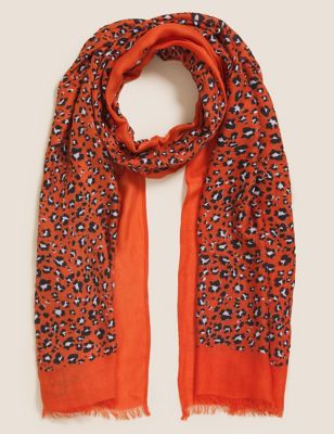 

Womens M&S Collection Animal Scarf with Modal - Red Mix, Red Mix