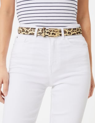 

Womens M&S Collection Leather Leopard Print Jean Belt - Brown Mix, Brown Mix