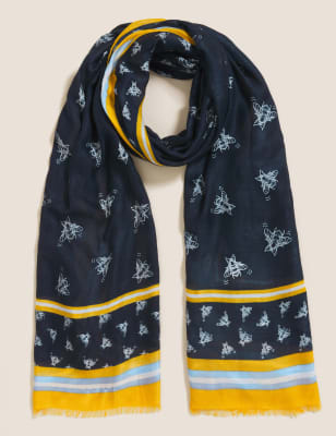 

Womens M&S Collection Bee Print Scarf with Modal - Navy Mix, Navy Mix