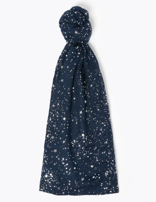 

Womens M&S Collection Mit Foliensternen bedruckter Schal - Marineblau Melange, Marineblau Melange