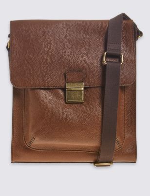 Leather Push-Lock Messenger Bag