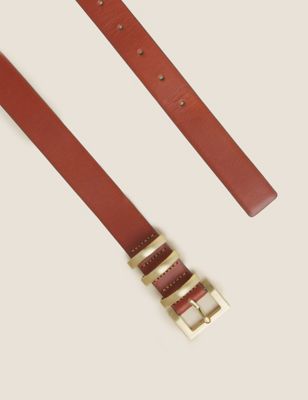 Womens M&S Collection Leather Square Buckle Jean Belt - Toffee