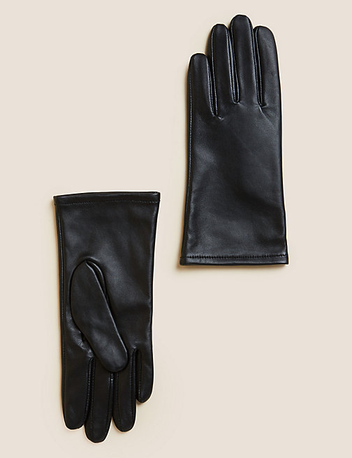 Marks And Spencer Womens M&S Collection Leather Warm Lined Gloves - Black, Black
