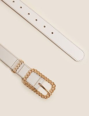 Womens M&S Collection Leather Chain Buckle Jean Belt - Cream
