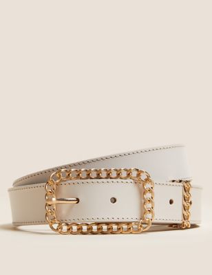 Womens M&S Collection Leather Chain Buckle Jean Belt - Cream, Cream