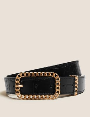 Womens M&S Collection Leather Chain Buckle Jean Belt - Black, Black