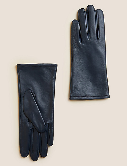 Marks And Spencer Womens M&S Collection Leather Warm Lined Gloves - Navy, Navy