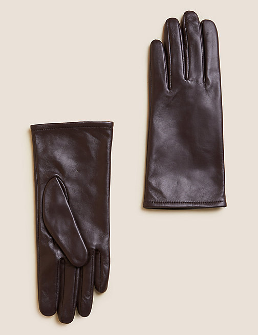 Marks And Spencer Womens M&S Collection Leather Warm Lined Gloves - Chocolate, Chocolate