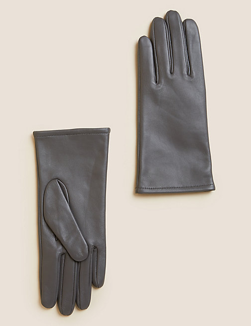 Marks And Spencer Womens M&S Collection Leather Warm Lined Gloves - Grey