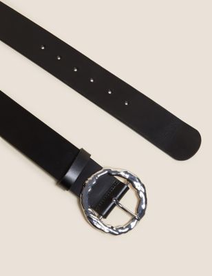 Womens M&S Collection Leather Circle Buckle Waist Belt - Black