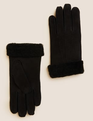 Fur lined on sale suede gloves