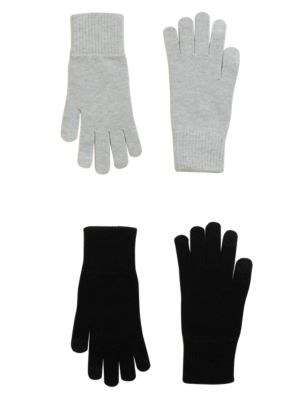 

Womens M&S Collection 2 Pack Knitted Touchscreen Gloves - Black Mix, Black Mix
