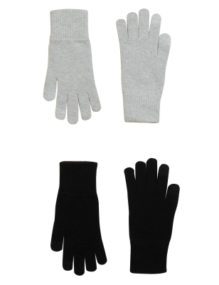 

Womens M&S Collection 2 Pack Knitted Touchscreen Gloves - Black Mix, Black Mix