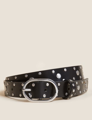 

Womens M&S Collection Leather Studded Jean Belt - Black, Black