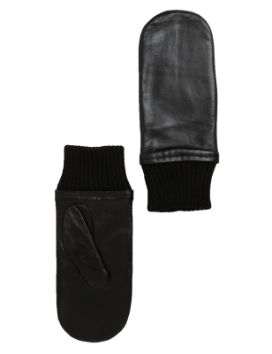 

Womens M&S Collection Touchscreen-Fäustlinge aus Leder mit mit Strickbündchen - Black, Black