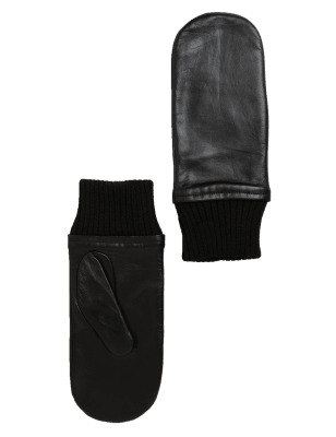 

Womens M&S Collection Leather Knitted Cuff Touchscreen Mittens - Black, Black