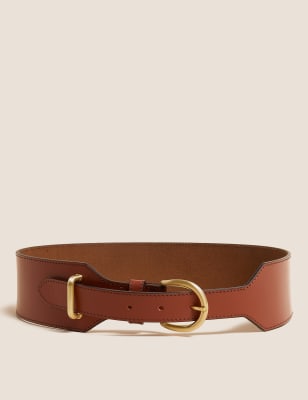 

Womens M&S Collection Leather Wide Waist Belt - Tan, Tan