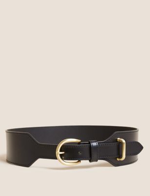 M&S Leather Wide Waist Belt - Black - Medium